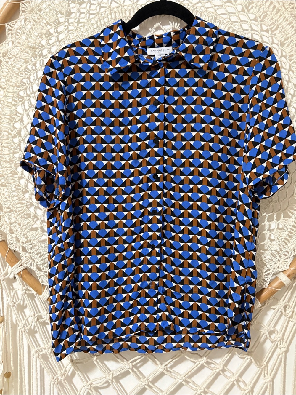 Gabriella Rocha Blue & Brown Geometric Short Sleeve Button-Down Shirt